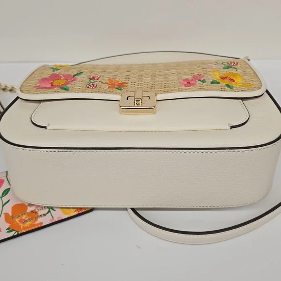 NEW Kate Spade Phoebe Embroidered Straw Flap Crossbody Shoulder Bag, Meringue - Picture 4 of 12